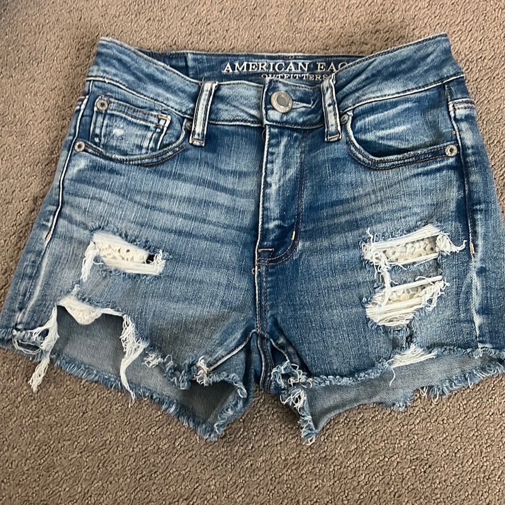 American Eagle jean shorts with rips size 0